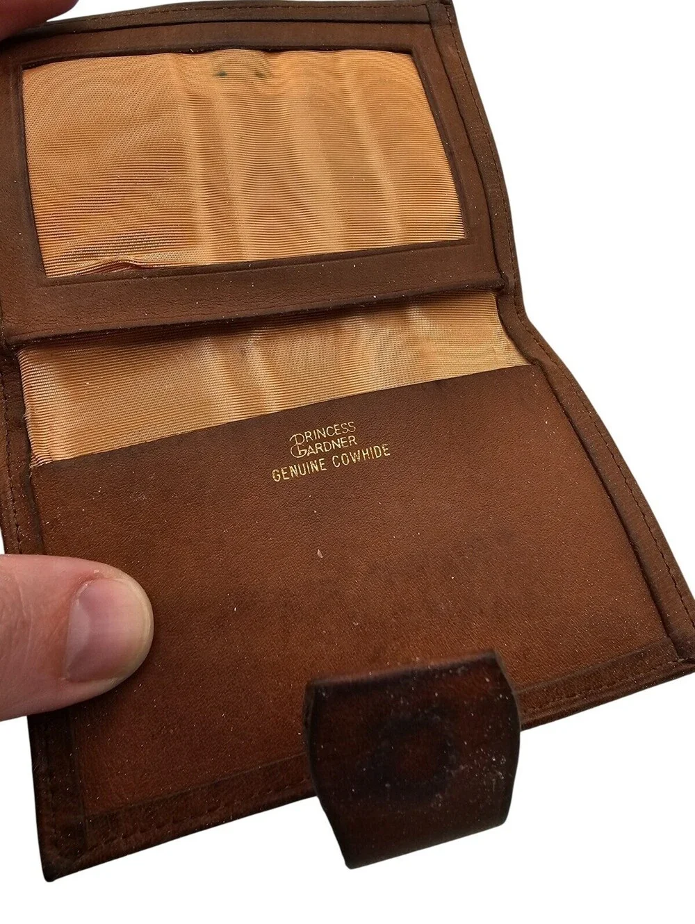 Vintage Princess Gardner Genuine Cowhide Leather Bi Fold Wallet Brown Embossed